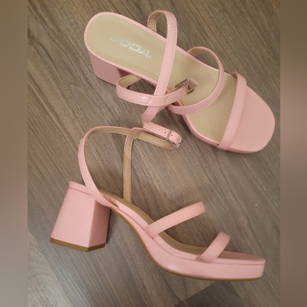 Soda Pink Strappy Block Heel Sandals